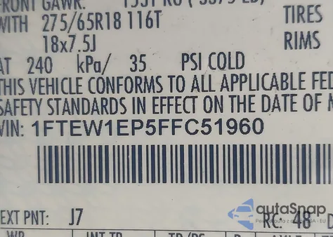 2015 Ford F-150 Xlt z USA, uszkodzony, nr VIN 1FTEW1EP5FFC51960